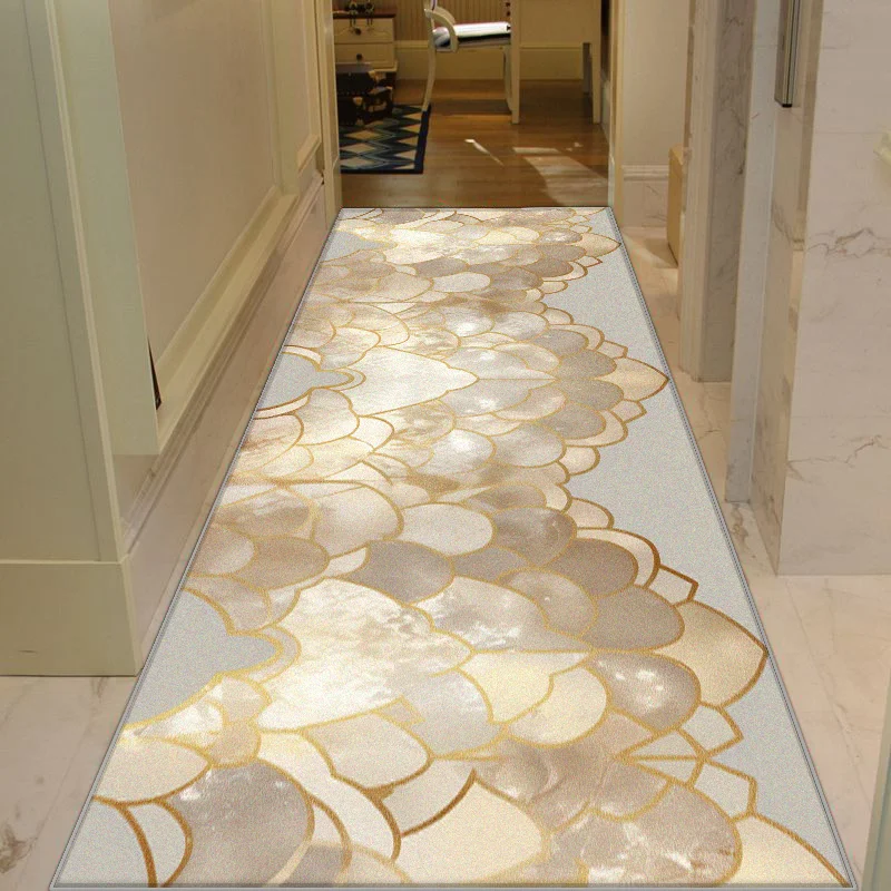 Modern Luxury Style Golden Long Corridor Carpet Antiskid Stairs Rug Home Decoration Easy Cleaning Soft Wedding Entryway Long Mat