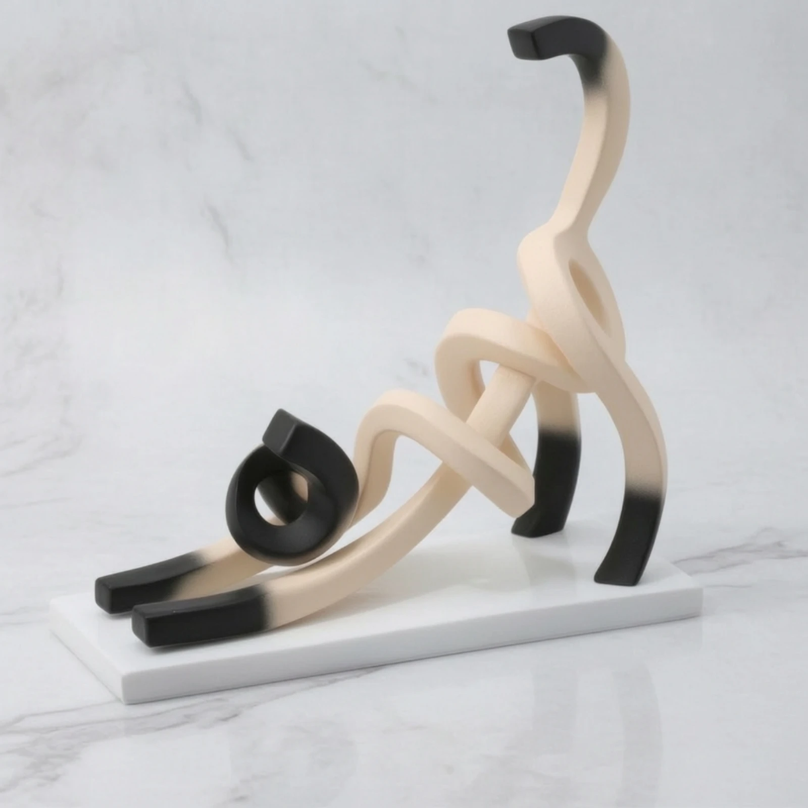 Abstract Cat Sculpture Geometric Cat Statue with Base Tabletop Decor Contemporary Ornament Smooth for Living Room, Entryway