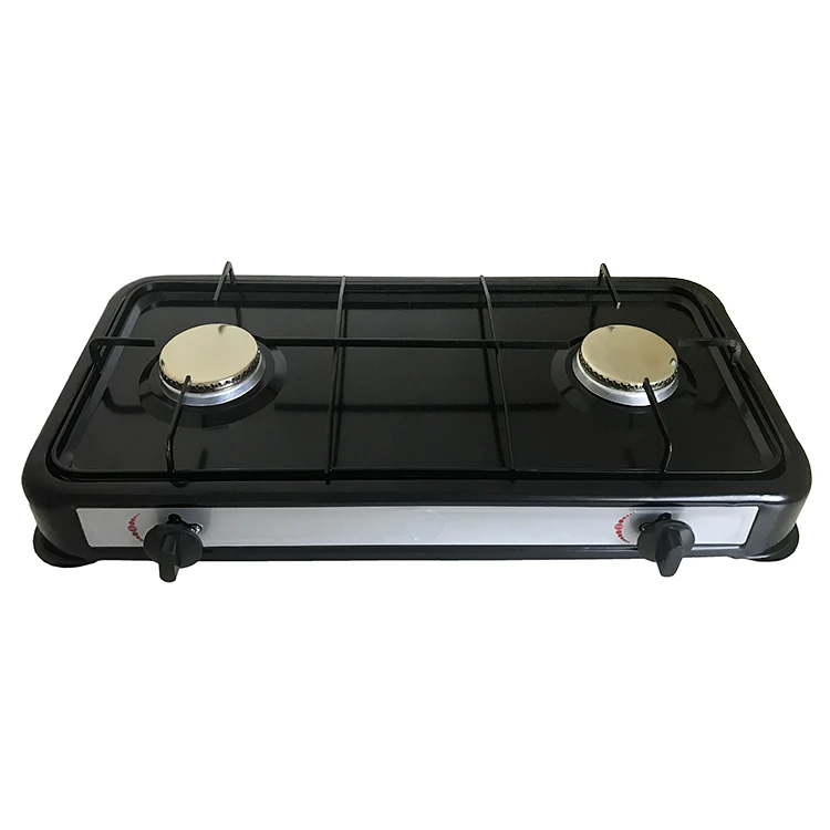 뚜껑이 있는 검은색 휴대용 가스 스토브 광동 3개 버너