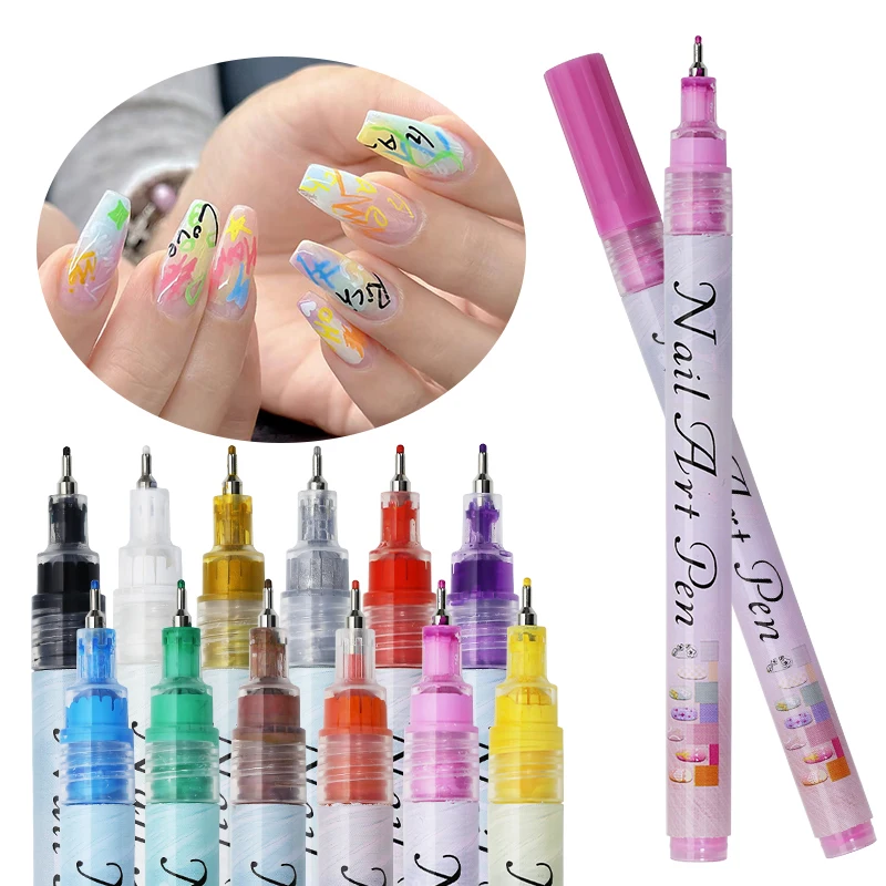 0.7mm Nail Art Drawing Graffiti Pen Set Gel Pencil Plastic Waterproof Painting Liner Brush Colorful Marker Pen Nail Manicure