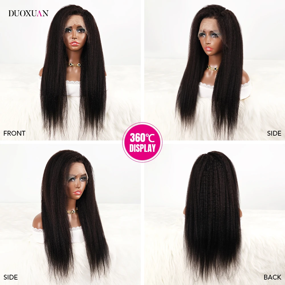 Duoxuan Perücken Echthaar 100 % Echthaarperücken Kinky Straight Lace Front Echthaarperücke Natürliche schwarze Haarfarbe Perücke Yaki Straight