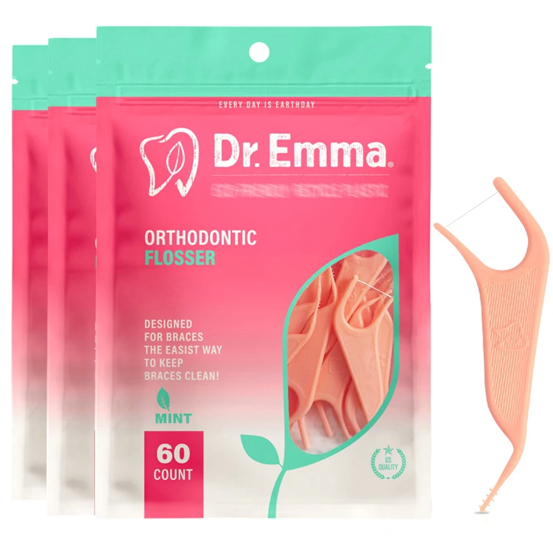 

60 шт. ортодонтических флоссеров для брекетов - зубные нити-флоссеры для взрослых и детей, подходят под дугу брекетов