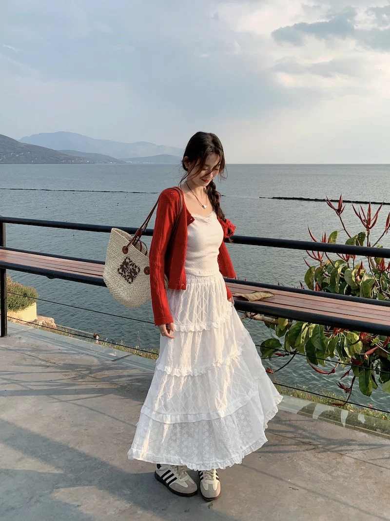 

Красный летний тонкий кардиган, женский солнцезащитный топ с бретельками, верхнее покрытие, пальто с вырезами Jaet