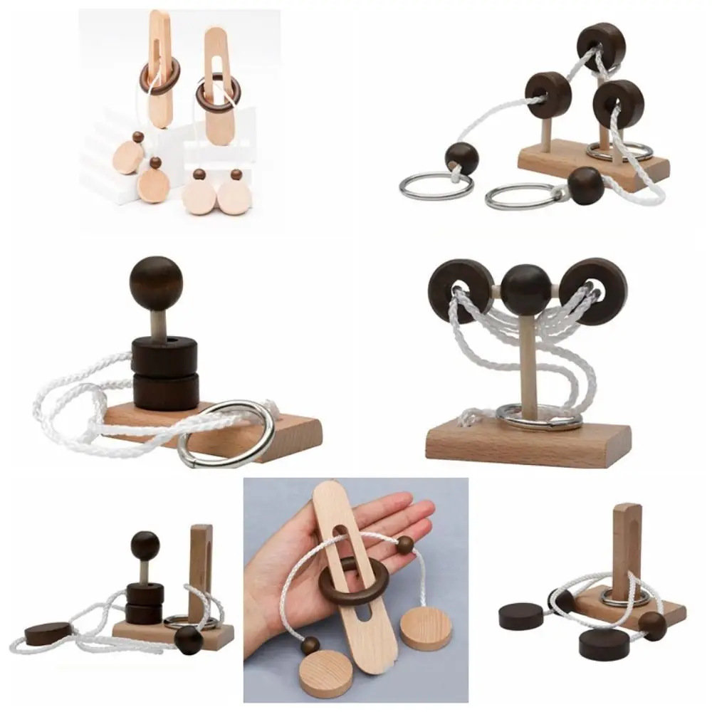 

Classic 3D Threading Rope Loop Puzzle Wooden Montessori Intelligent IQ Game Kongming Lock