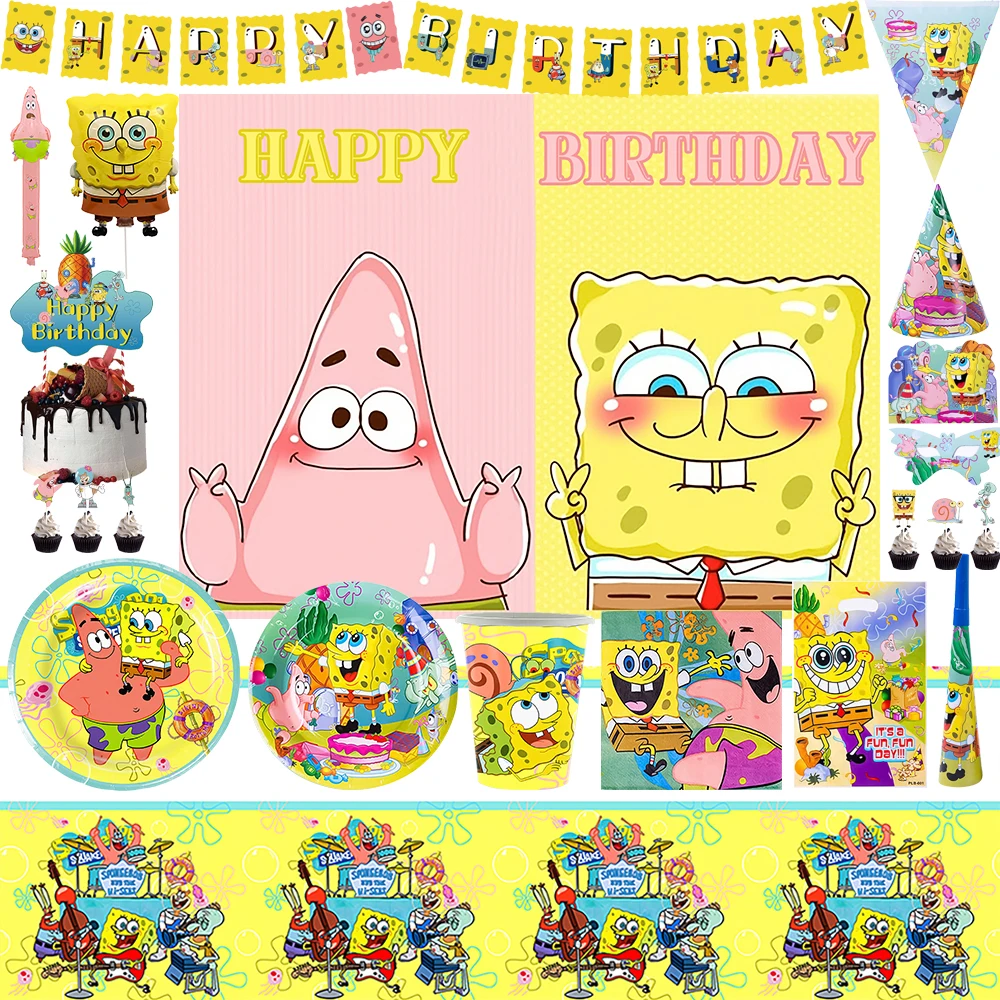 Spongebobed Squarepants Theme Birthday Party Decoration Balloon Banner Cake Topper Birthday Party For Kids Baby Shower Supplies