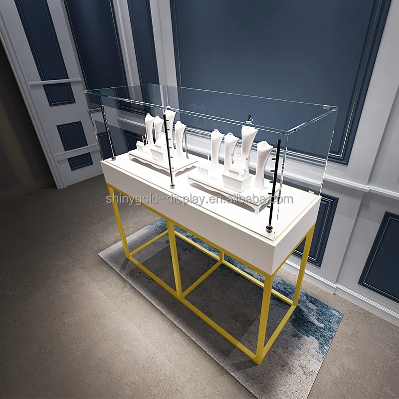 Custom.Jewelry Store Display Glass Pedestal Cabinet Lockable Vitrine Jewelry Showcase Display Counter with LED Light