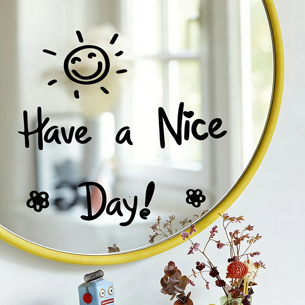 1pc Have a Nice Day Sun Smiley Flower Wall & Window Decal,Self-Adhesive Sticker,Perfect for LivingRoom, Bedroom,Entryway, Mirror