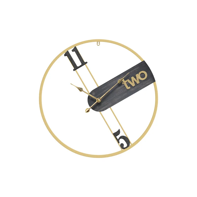 

Fashionable and minimalist creative wall clock, made of metal and wood, irregular circular shape