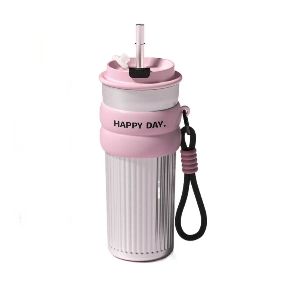 

500ml Insulated Water Bottle Large Capacity Keeps Cold and Heat Car Ice Preservation Flask Leak-Proof with Straw Vacuum Flask