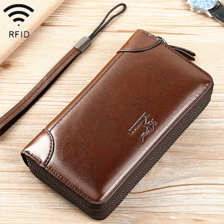 Hoge Kwaliteit Pu Lederen Portemonnee Heren Lange Rits Portemonnee Voor Mannen Rfid Blocking Business Clutch Tas Creditcard Houder Man Portemonnee