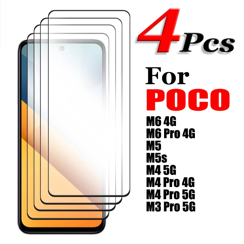 

2/3/4PCS For POCO M6 Tempered Glass For Xiaomi POCO M5 M5s M3 M4 M6 Pro Screen Protector HD Full Cover Glue Protective Glass