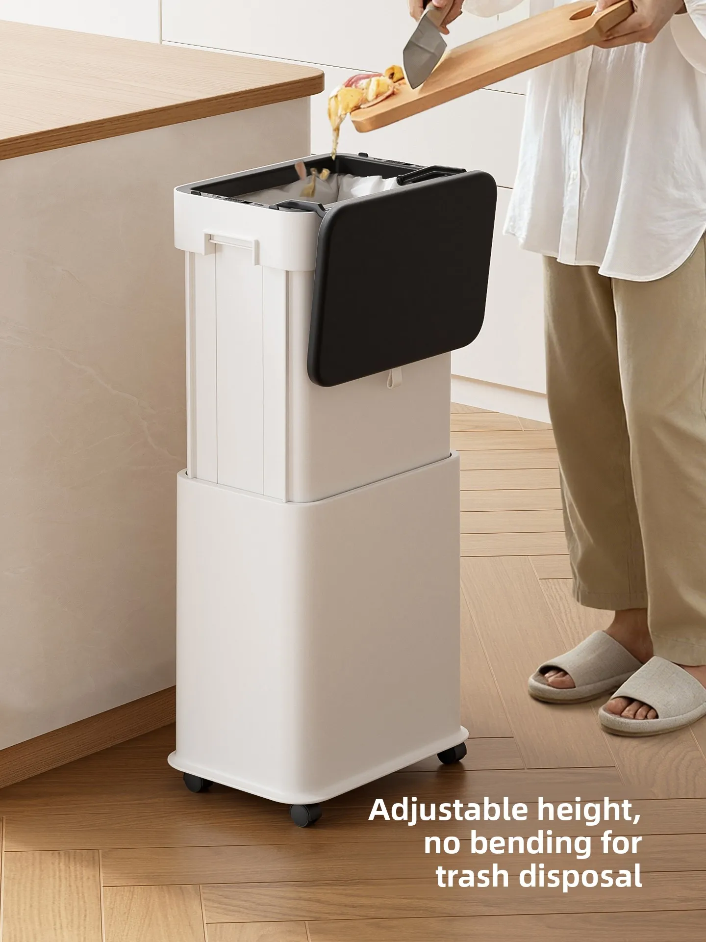 

Adjustable Height Kitchen Tra Can Large Capaci with Lid No Bending Ba Household Garbage Bin Simple Sle Floor Cleaning...
