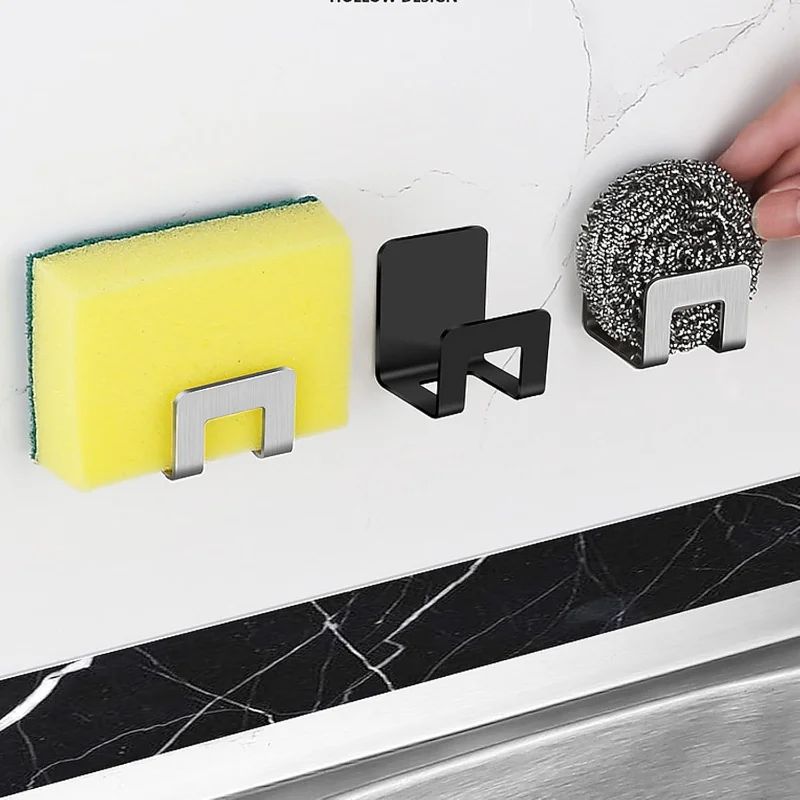 Stainless Self-Adhesive Sink Drain Racks Kitchen Organizer Sponge Holder Adhesive Hook Sink Storage Holder Kitchen Accessories