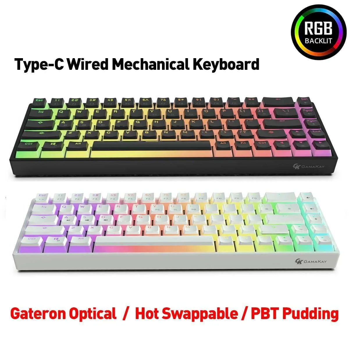 New MK68 68 Keys RGB Hot Swappable Type-C Wired Mechanical Keyboard Gateron Optical Switch NKRO PBT Pudding Gaming Keyboards