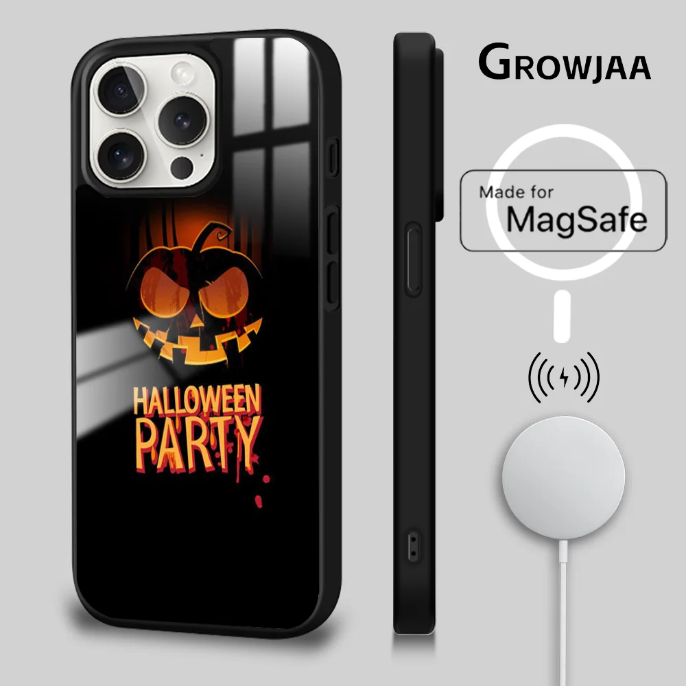 Head Halloween Scary Pumpkin Phone Case For iPhone 15 14 13 12 11 Pro Max Plus Mini Magsafe Mirror Wireless Magnetic Cover