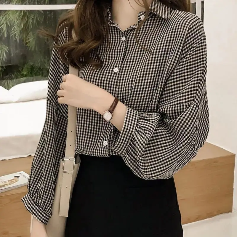 Camisas holgadas para mujer, M-4XL a cuadros que combinan con todo, manga larga, estilo coreano Harajuku, moda Retro, ropa de calle Chic Ulzzang, nueva y hermosa