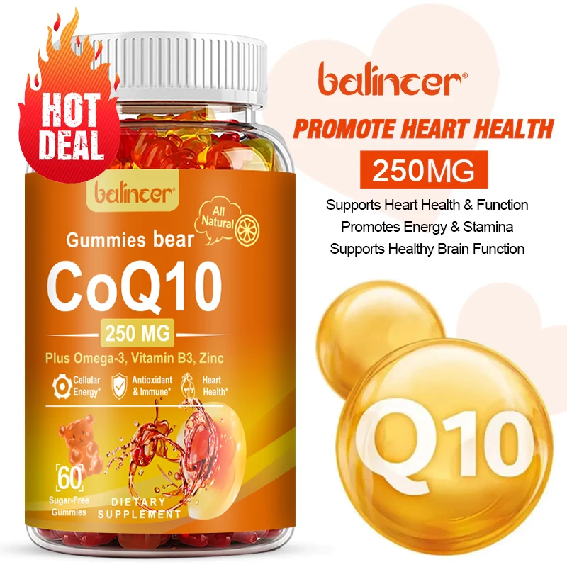 

Coenzyme Q10 Gummies - Provides Energy, Promotes Heart and Cardiovascular Health, Supports Circulation, Antioxidant