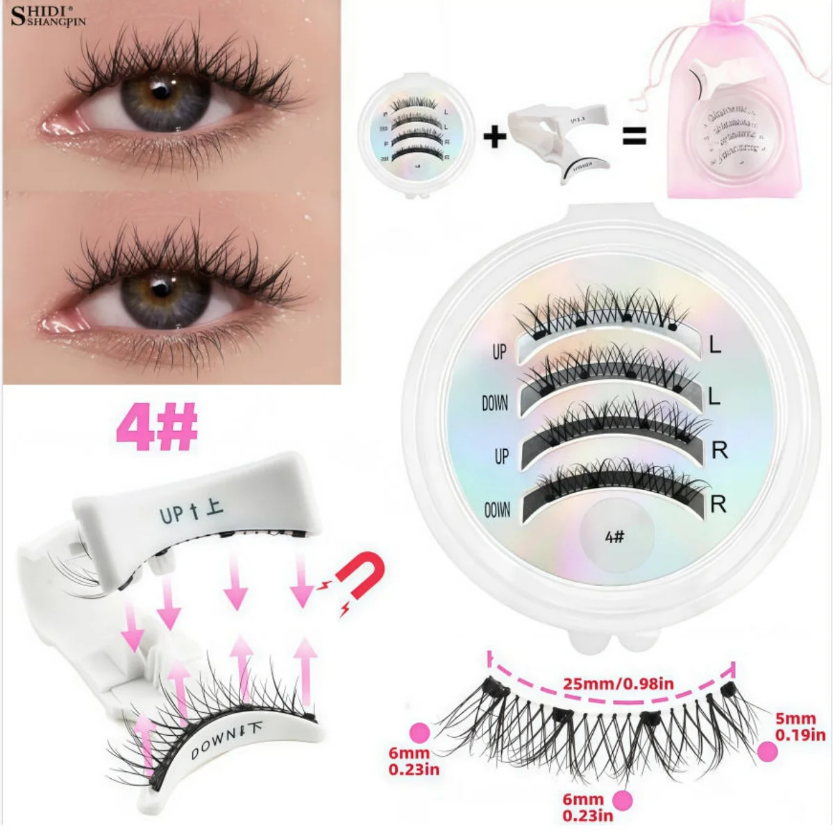 1 زوج رموش مغناطيسية عدة Cirsscross الطبيعية رقيق المنك قابلة لإعادة الاستخدام مقاوم للماء المغناطيس الرموش الصناعية الليزر قاعدة بطاقة أدوات ماكياج #2