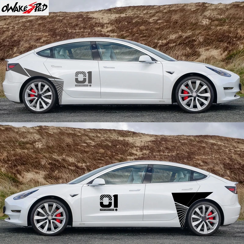 

1set Car Whole Body Decor Sticker For Tesla Model 3 Performance Sport Stripes Geometric Design Figures Accessories Vinyl Decal