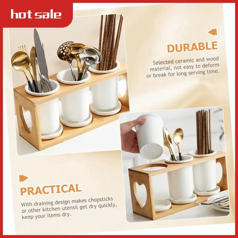 

1 Set Chopstick Holder Utensil Organizer Cutlery Silverware Organizer Flatware Organizer For Drawer Wooden Utensils Durable