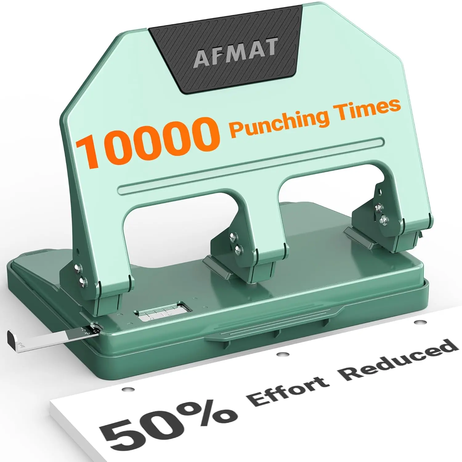 

Heavy Duty 3 Hole Punch, 40-Sheet Capacity, 50% Less Effort, Metal, Large Chip Tray, Green