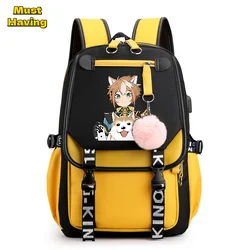 Genshin Impact Print Backpack for Teenagers Boys Stylish School Book Laptop Bag Bookbags Daypack Rucksack with USB Charging Port