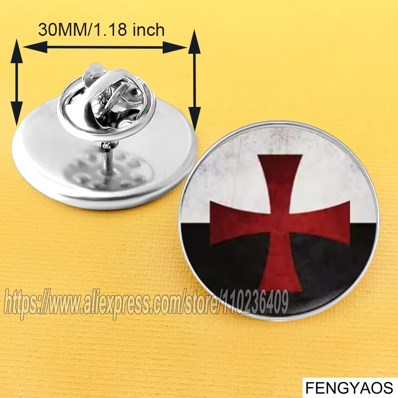 Stainless Steel Vintage Knights Templar Red Cross Metal Brooch Pin Medieval Knight Lapel Badge