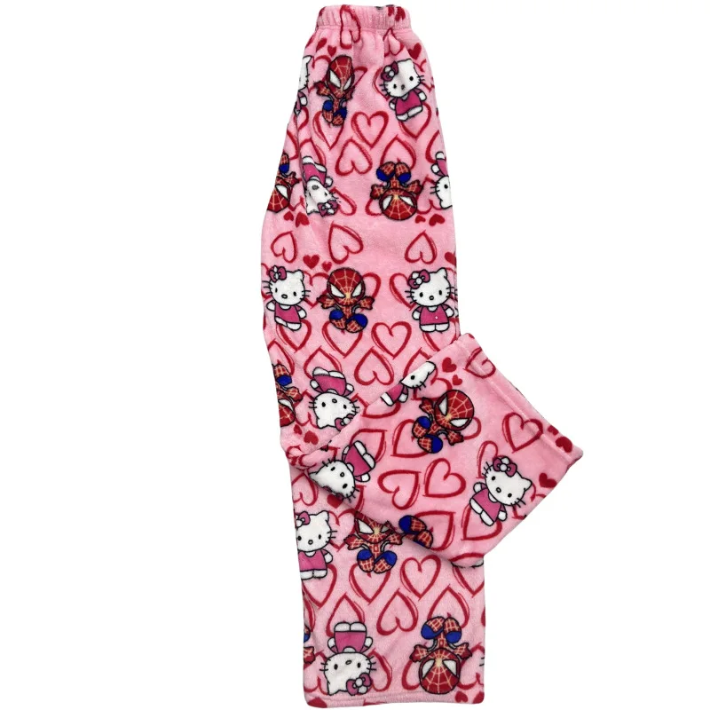 Sanrio Hello Kitty Flannel Pajamas Woolen Cartoon Casual Home Pants Autumn Winter Fashion Trousers Cotton Loose Pajama Pants