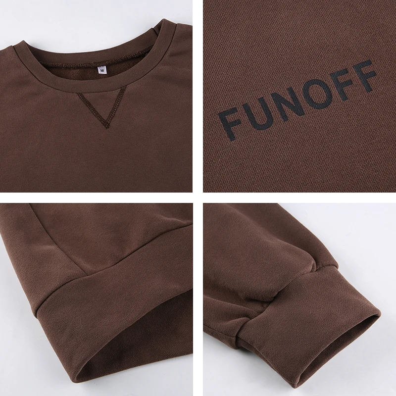Felpa oversize marrone Y2k ricamata abbigliamento moda invernale da donna 2023 nuova tendenza autunnale Pullover Casual a maniche lunghe