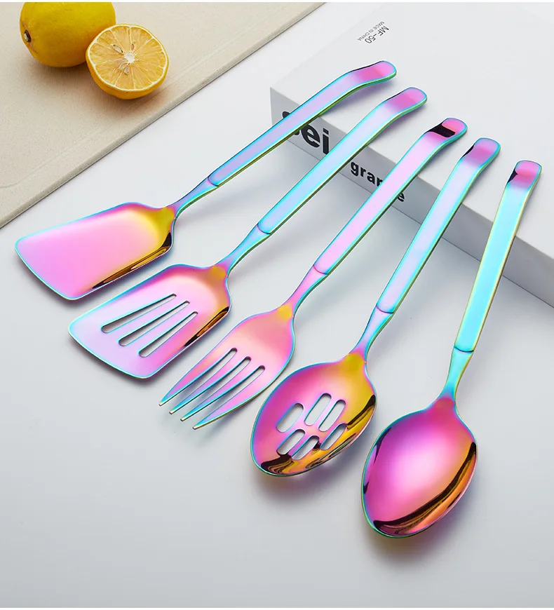 Stainless Steel Tableware Gold Spoon and Fork Set Kitchen Supplies Afternoon Tea Dessert Snacks Cake Food Platter