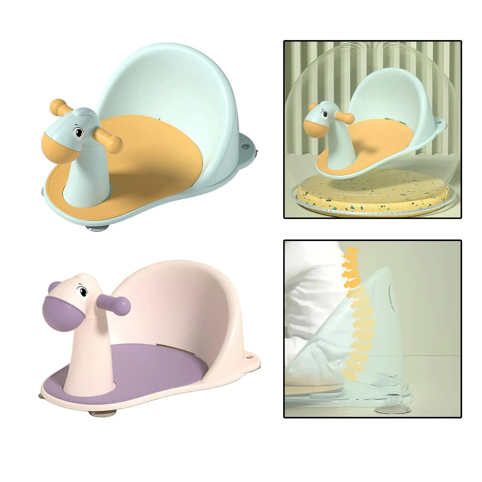 Cartoon Animal Toddlers Bath Seat and Suction Cups,Sit up Bathing Infants Bath Tub Chair for Boys Girls Kids Shower Accessories