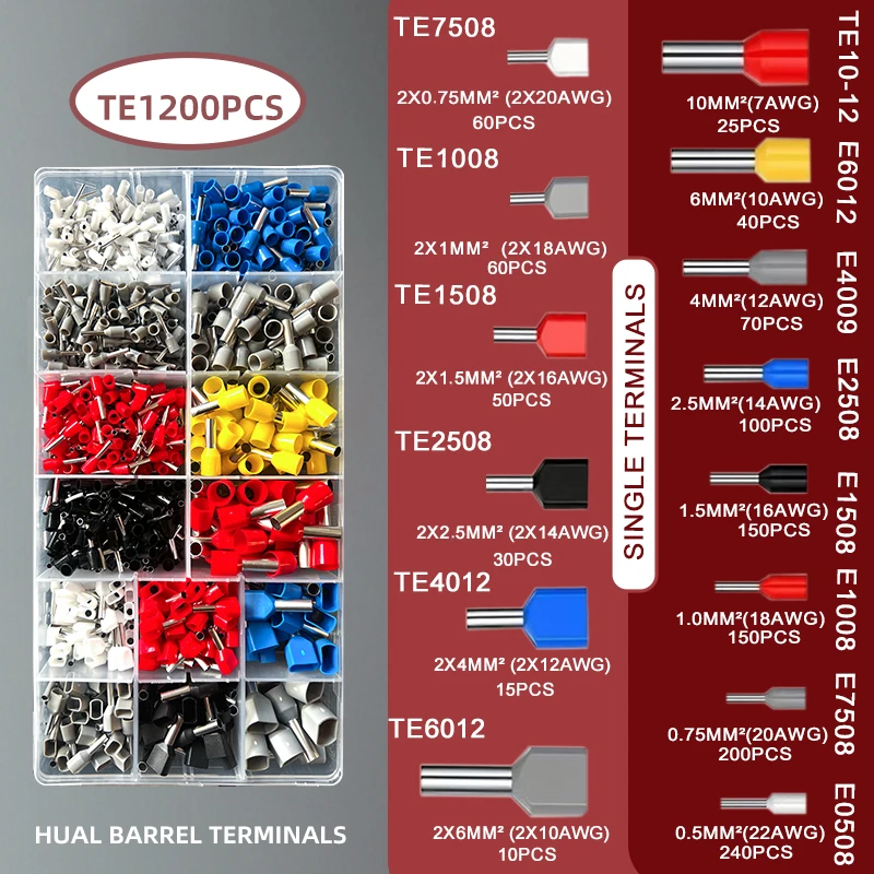 مجموعة أدوات تجعيد الأسلاك HSC 8 10-6A المعبأة قطعة واحدة - مقبض من الفولاذ الكربوني، 1200 قطعة مجموعة متنوعة من المحطات TE، تجعيد سداسي #4