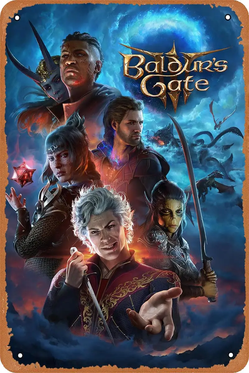 Baldurs Gate 3 Game Poster Vintage Metal Tin Sign Retro Wall Art Plate Decor-tin sign