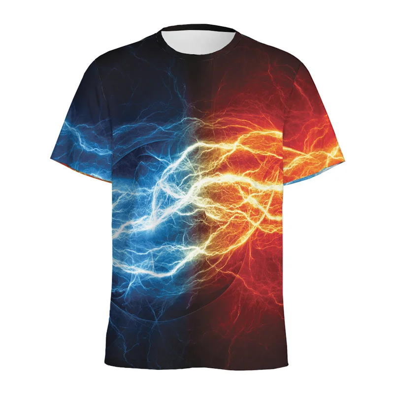 Meteorology Lightning Pattern T-shirt Men 3D Printed T Shirt Casual Tops Short Sleeves Oversized Round Neck Tee Shirts