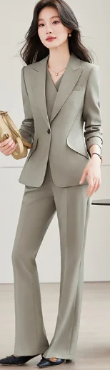 High-end feeling temperament long sleeve small suit collar coat women's vest pants cross-border professional clothing set