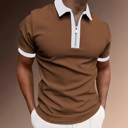 

European and American New Men's Summer Color-blocked Short-sleeved Sports Casual Polo Half-zip T-shirt