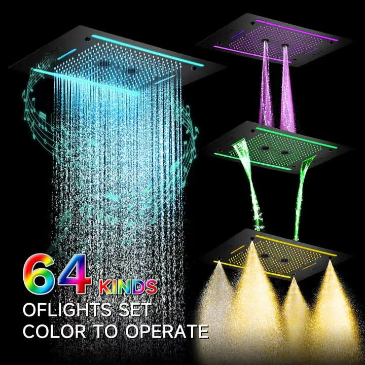 

Hongdec 600*800mm Ceiling Mounted Large Rain Head Shower Music LED Top Spray Smart Waterfall Top Shower Head Black