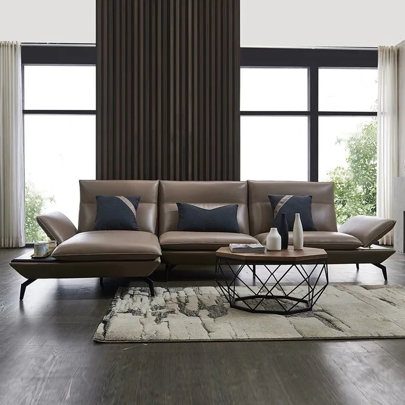 Minimalist simulation leather sofa, simple modern living room size apartment high-end sofa chair