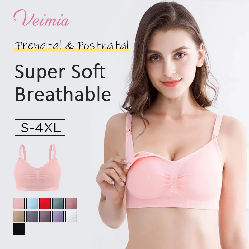 Veimia Women’s Wireless Nursing Bra Front Open buckle Adjustable Comfortable Lingerie Anti-sagging push up pregnancy underwear