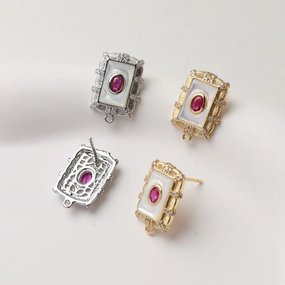 

2 шт., 14 К позолоченные ретро-ракушки, квадратные красные стеклянные серьги-гвоздики, ювелирные изделия, принадлежности для самостоятельного изготовления, аксессуары из материала