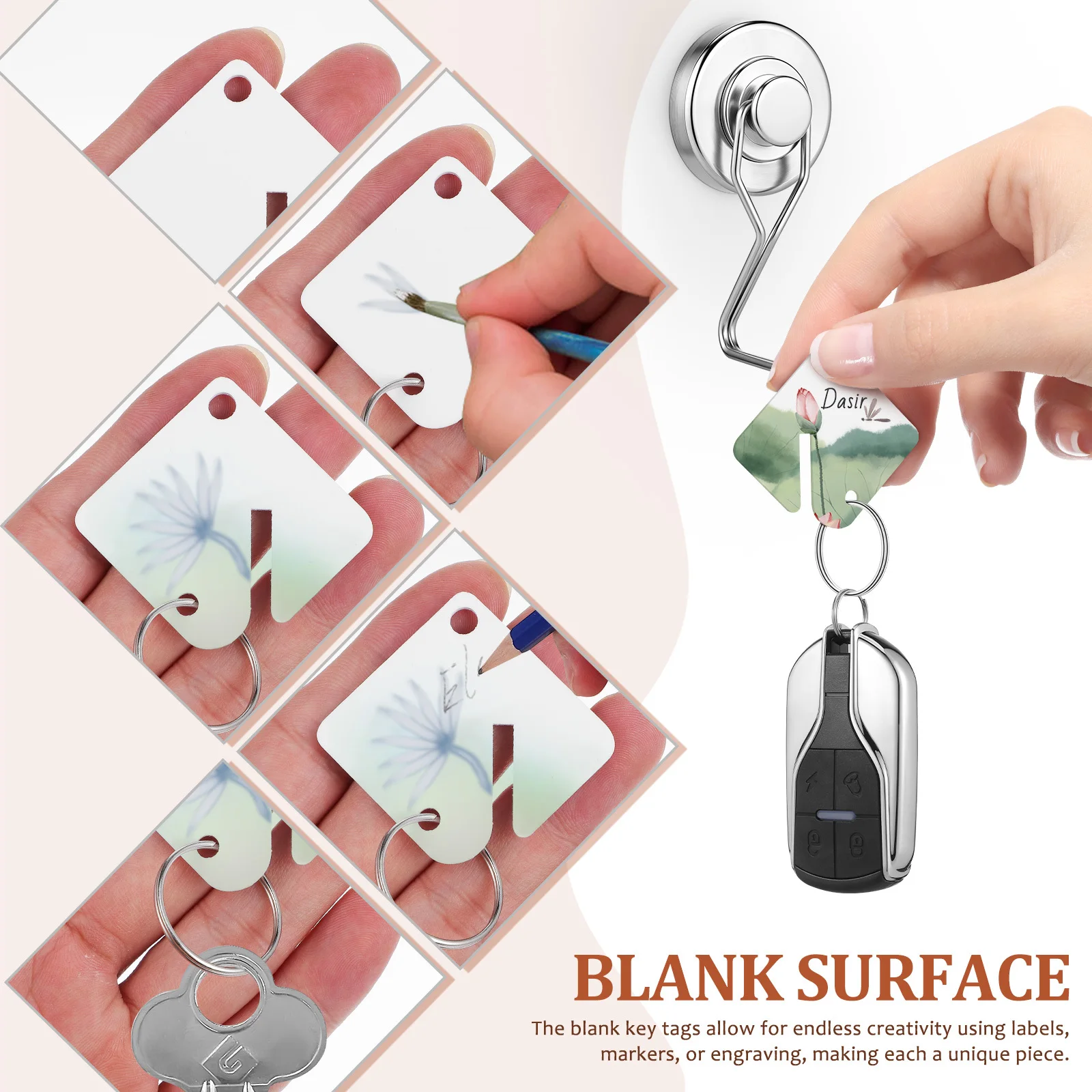 60Pcs Acrylic Blank Key Tags Split Rings Keychain Blanks for Labeling DIY Key Identification Keys Organizer Tags