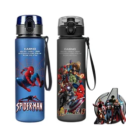 Spiderman Hulk Anime Water Bottle iron Man Captain America Boys Cartoon Plastic Drinking Cups Children Adult Water Glass 560ml