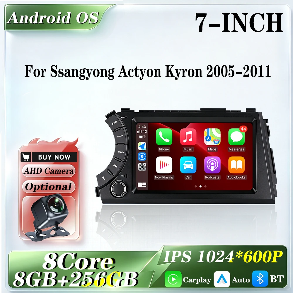 7' Android 16 Auto Carplay Screen Car Radio Stereo Multimedia Navigation GPS 4G WIFI BT DSP for Ssangyong Actyon Kyron 2005-2011