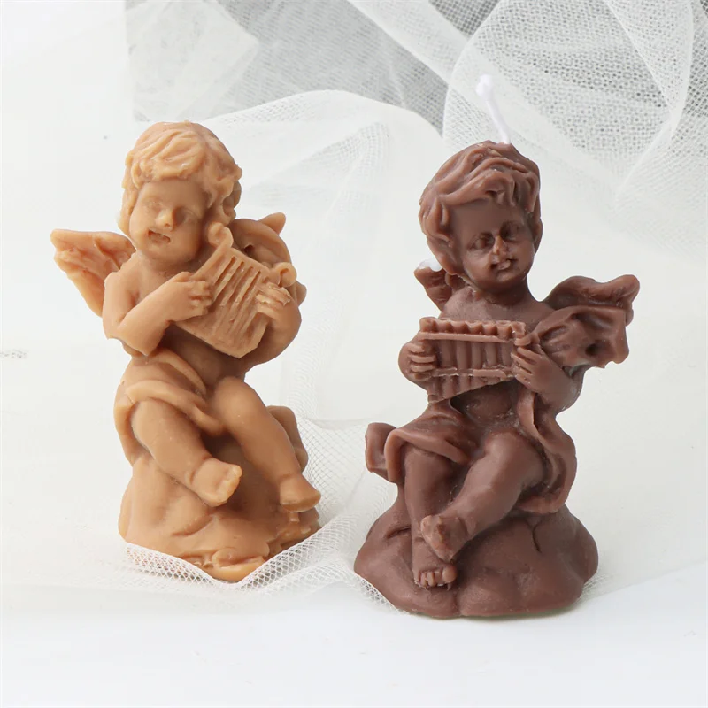 DIY Angel Scented Candle Silicone Mold 3D Winged Angel Band Cake Chocolate Ornament Handmade Gypsum Soap Candle Making Supplies