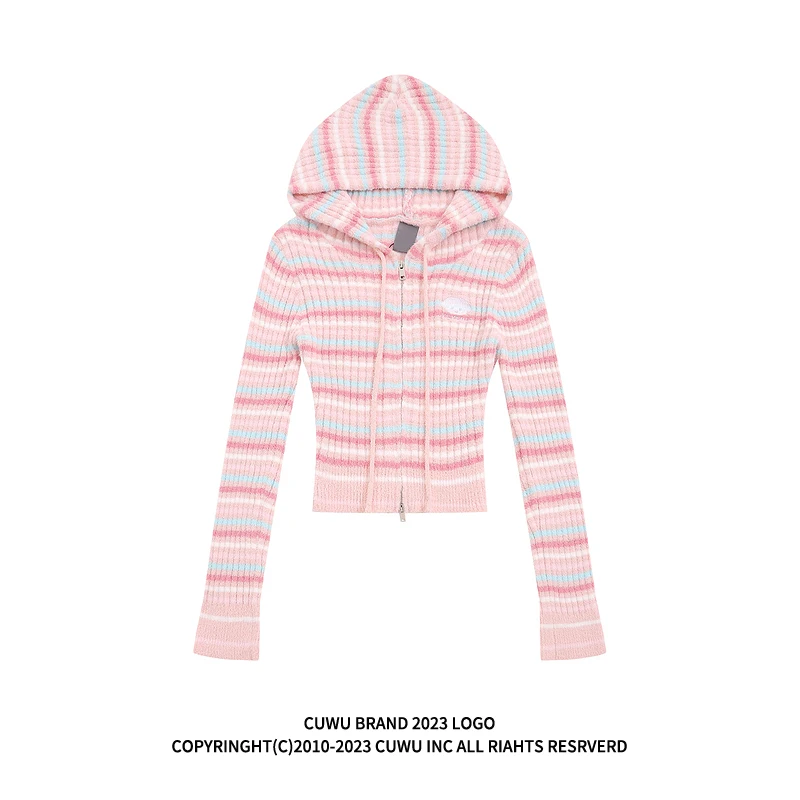 

CuuwU Sweet T Pink Sweater Cardigan Women's Spring New Small Size Slim Knitted Top Street Sle Long Sve ort Length