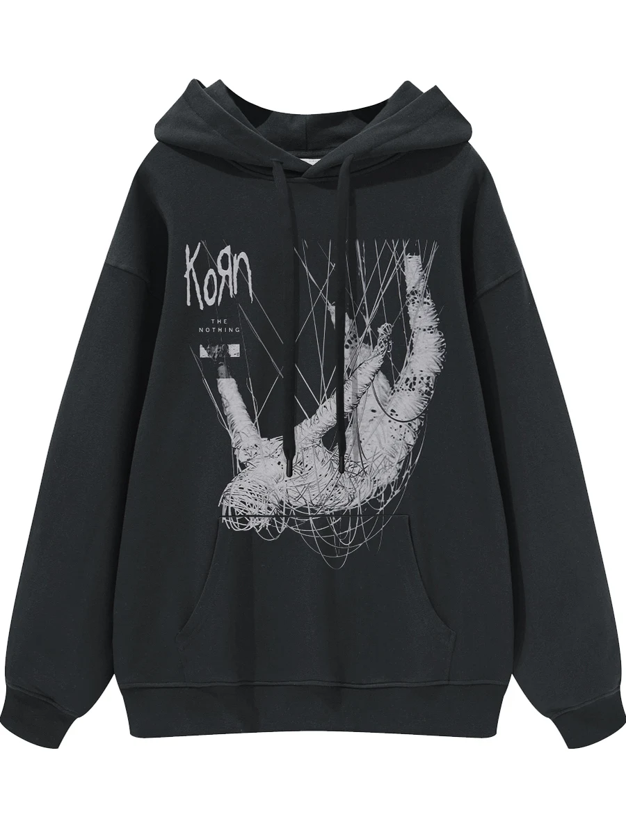 KORN Rock Band Digital Direct Spray American Street Style Unisex Hoodie round Neck Sweatshirt Cotton Breathable Long Sleeve