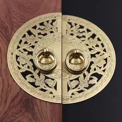 Chinese Antique Copper Cabinet Handle Shoees Wardrobe Door Brass Retro Furniture Knob Engraved Round Handles Door Decoration