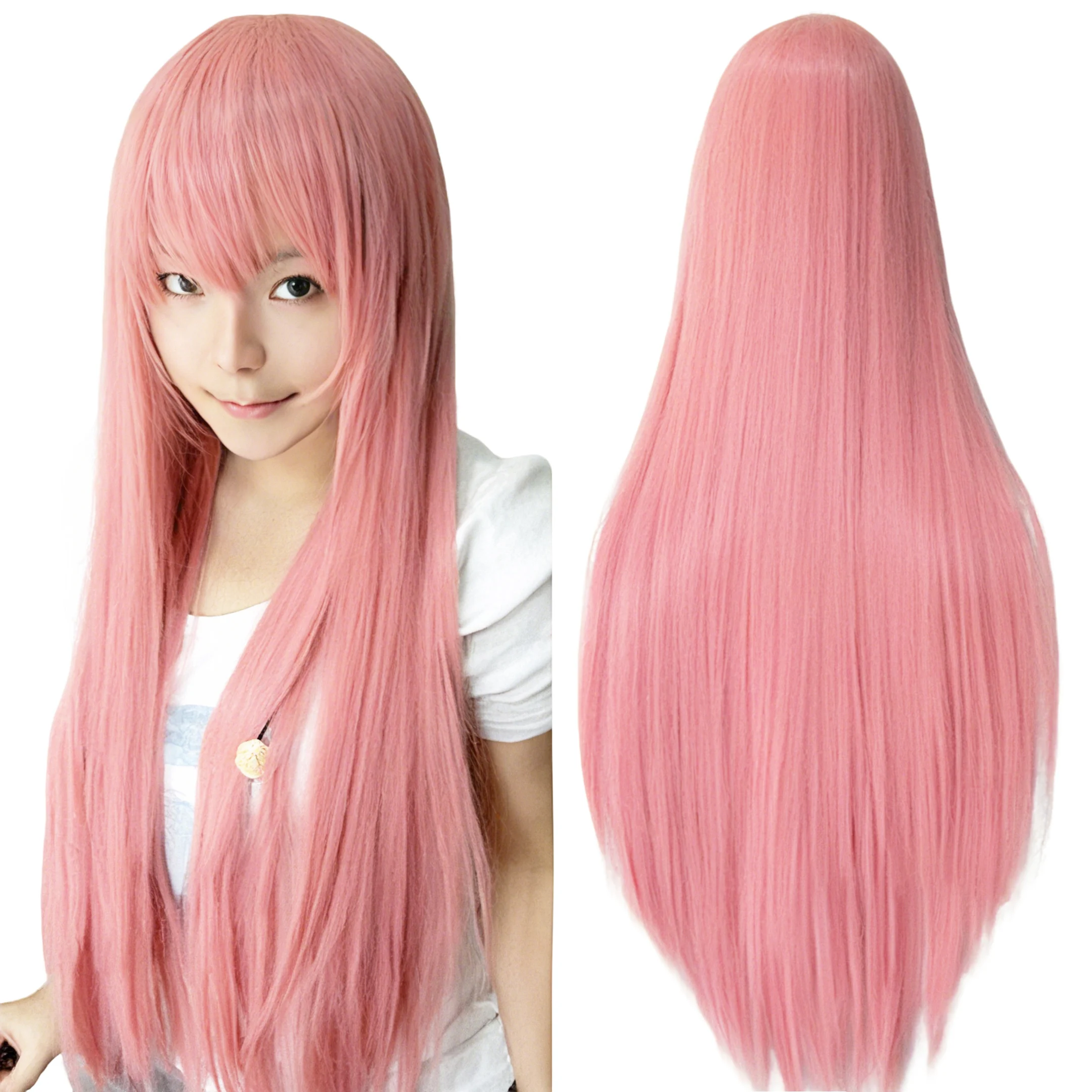 Synthetic Light Pink Long Wig for Anime Cosplay Megurine Luka Straight Momoi Satsuki Wig with Bangs image 3