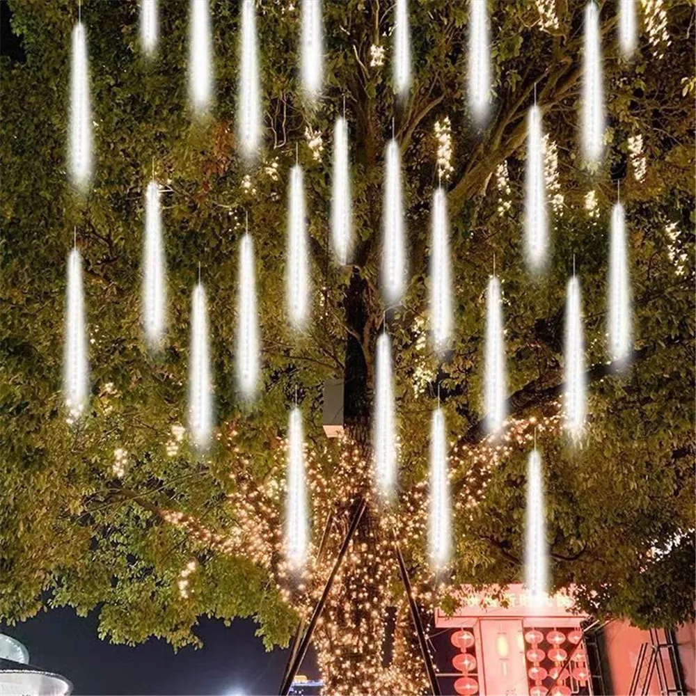 

8 Tubes Meteor Shower LED String Lights Fairy Street Garland Christmas Tree Decoration Outdoor New Year 2025 Garden Lights