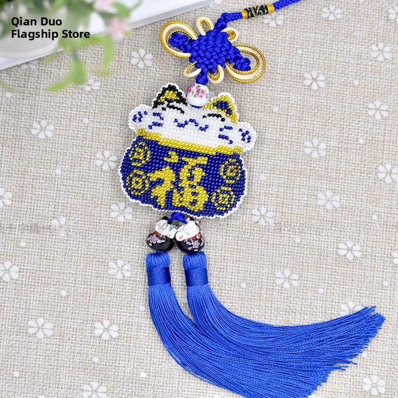 

Новый дизайн, ручная работа, вышивка бисером, керамический подвесной декор с двойным изливом, синяя вышивка крестом, набор для творчества DIY